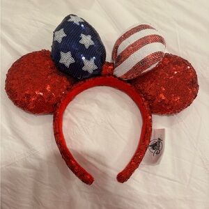 Disney Patriotic Red Sequin Minnie Ears Headband